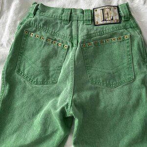 Vintage Escada by Margaretha Ley Jade Green High-Waist Studded Jeans – EU 40